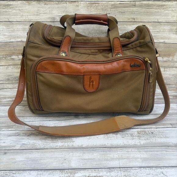 VTG Hartmann Nylon Duffle Bag Weekender Travel Brown Shoulder Strap Carry On 14” - Picture 1 of 16